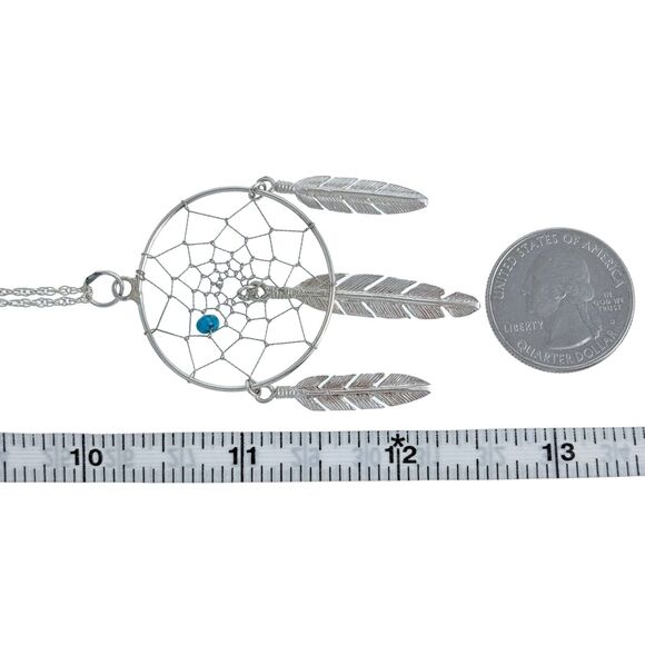 Vintage Silver Tone Turquoise Bead Feather Charm Dreamcatcher Pendant ONLY - Picture 4 of 4